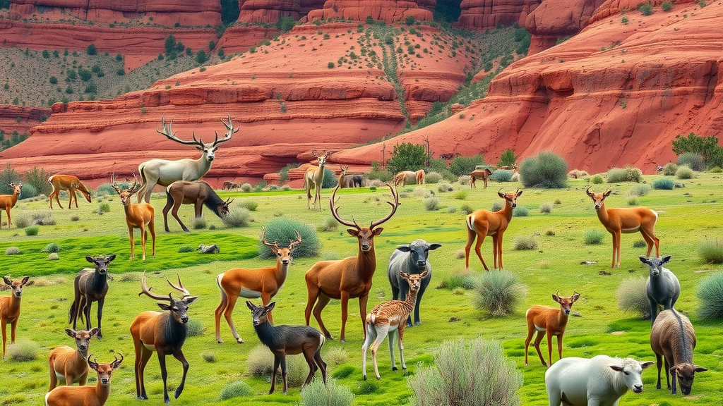 Diverse wildlife in Capitol Reef, animals amidst red rock.