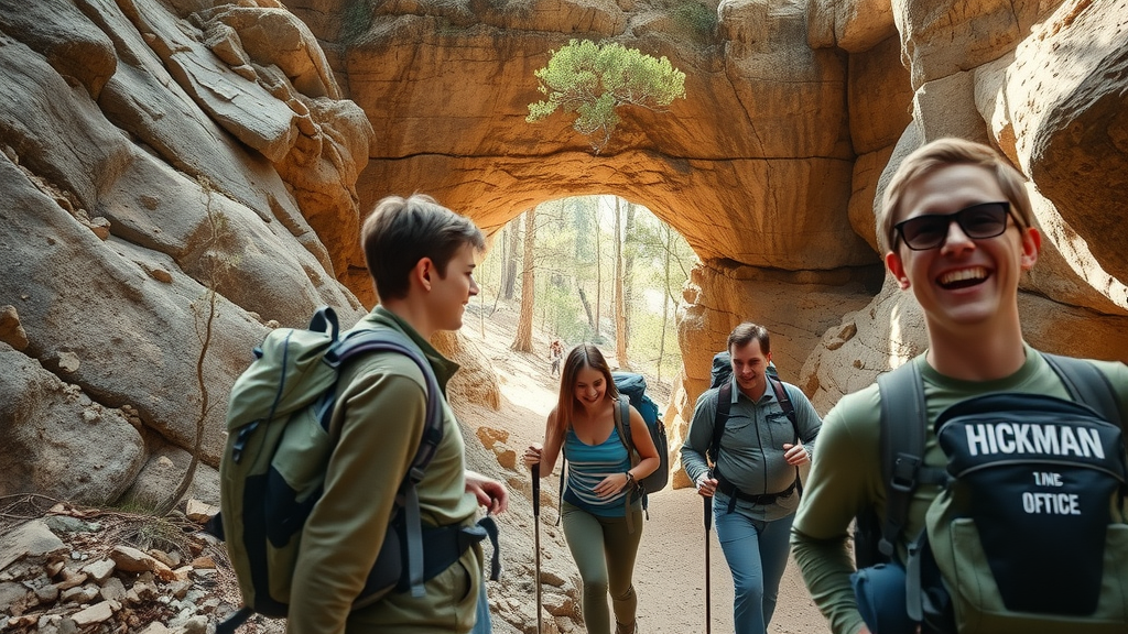 Hikers on Hickman Natural Bridge trail in Capitol Reef.