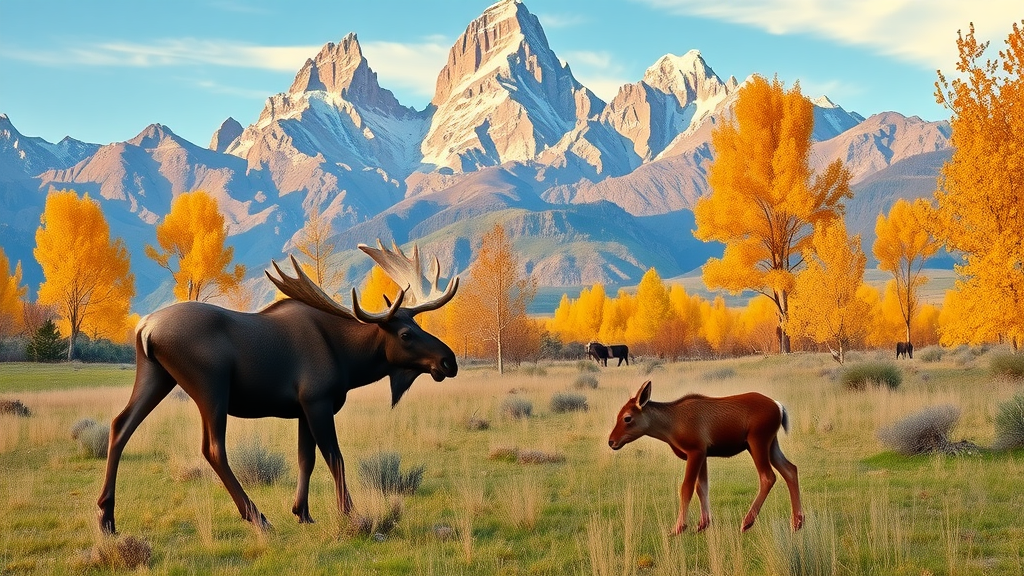 Grand Teton National Park moose in autumn valley beneath snow-capped Tetons