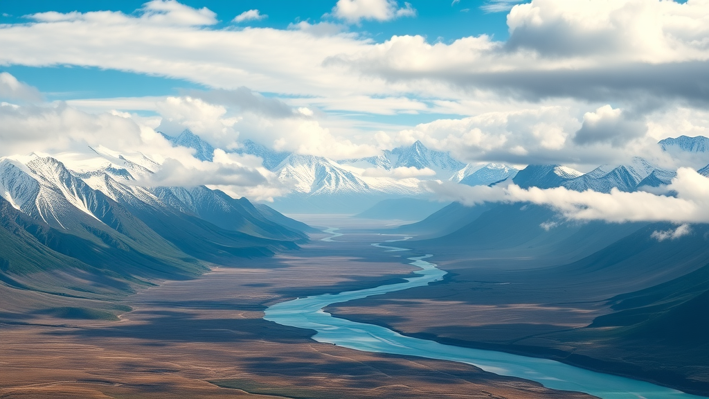 Remote Brooks Range and wild river landscape in gates of the arctic national park