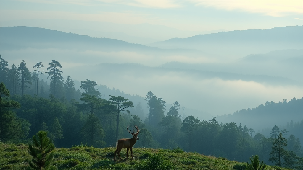 Deer in misty forest ridge at Great Smoky Mountains National Park