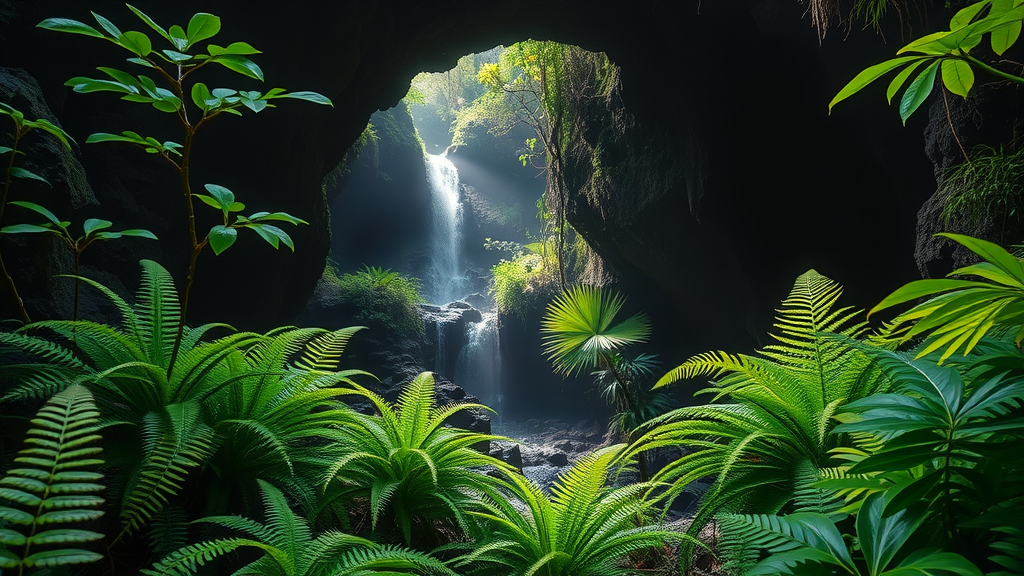 Thick rainforest and lava tube at Hawai