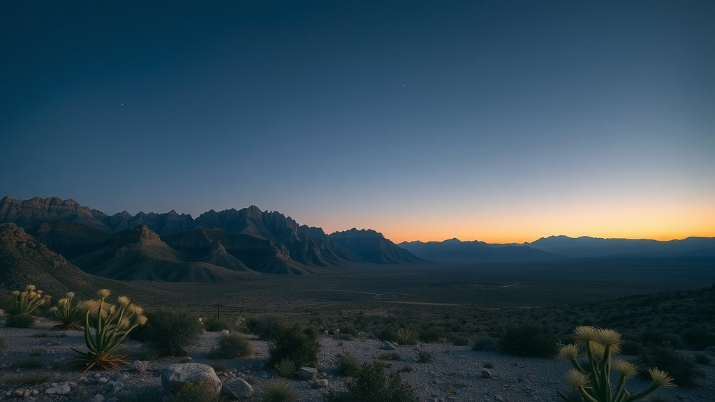 Twilight over Guadalupe Mountains National Park with stars and desert silhouettes