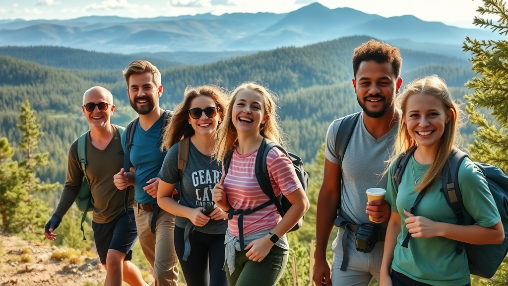 Happy hikers enjoying lush trails and mountain views in Hot Springs National Park