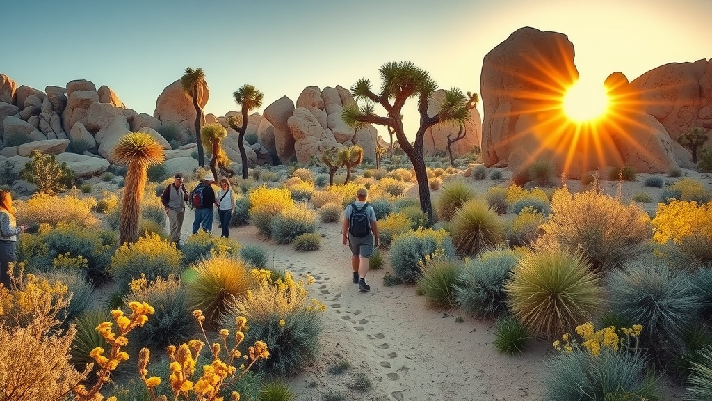 Hiking hidden trails in Joshua Tree National Park, wildflowers and iconic landscapes