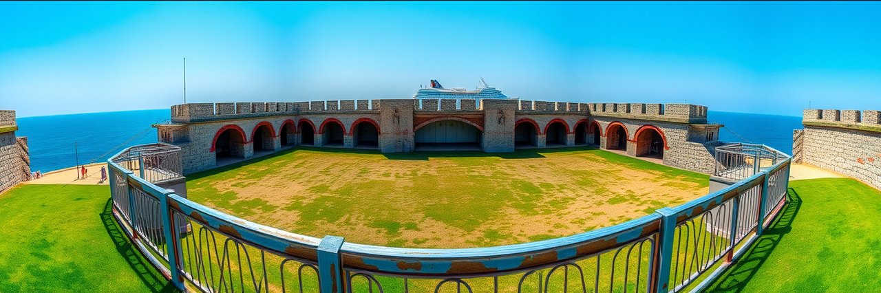 Historic Fort Taylor with stone walls and grassy courtyard overlooking the ocean.