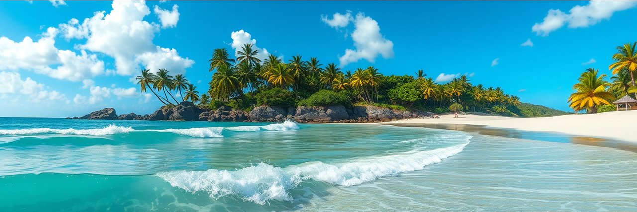 Stunning beach wedding venues with palm trees, turquoise water, and rocky shore