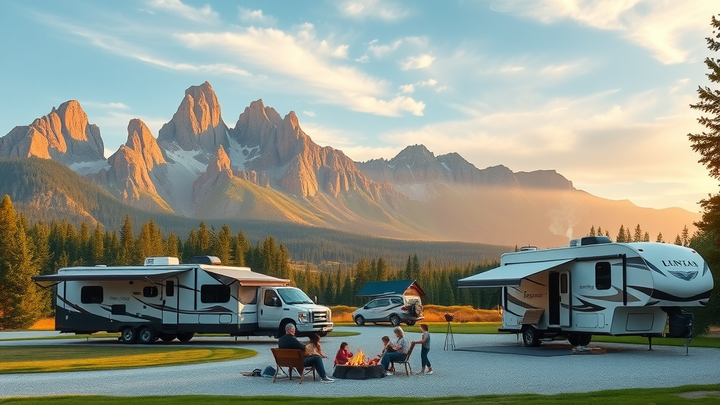 Families enjoying RV sites KOA near Glacier National Park at sunset