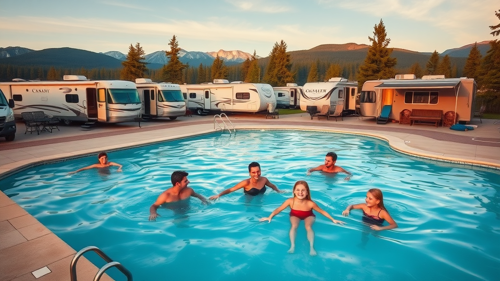 KOA RV site with pool and mountain views for the perfect family camping trip