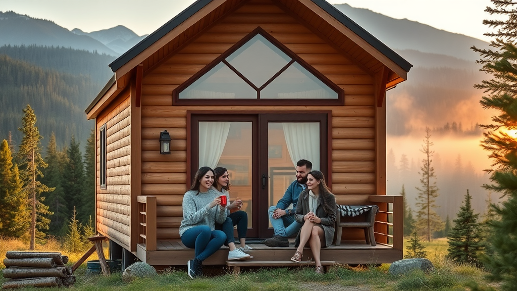 Modern glamping pod stay near Glacier National Park with a happy family outside