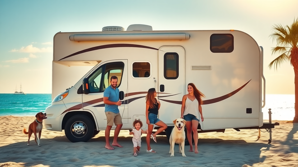 Happy family at family friendly RV park on Corpus Christi beachfront