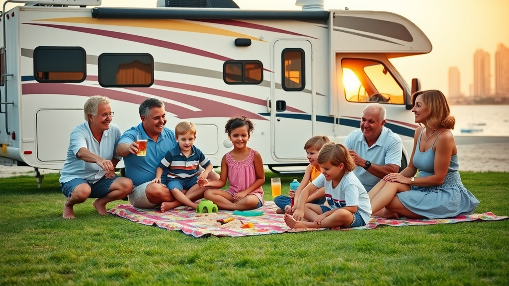 Family picnic at family friendly RV park with Texas Bay attractions