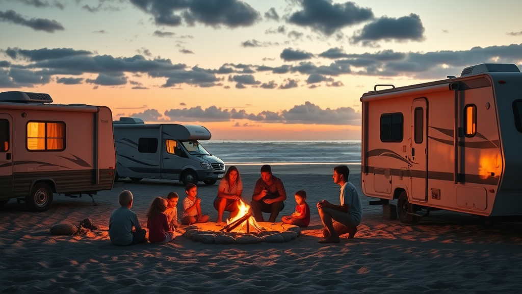 Family enjoying campfire at family friendly RV park near Corpus Christi Bay