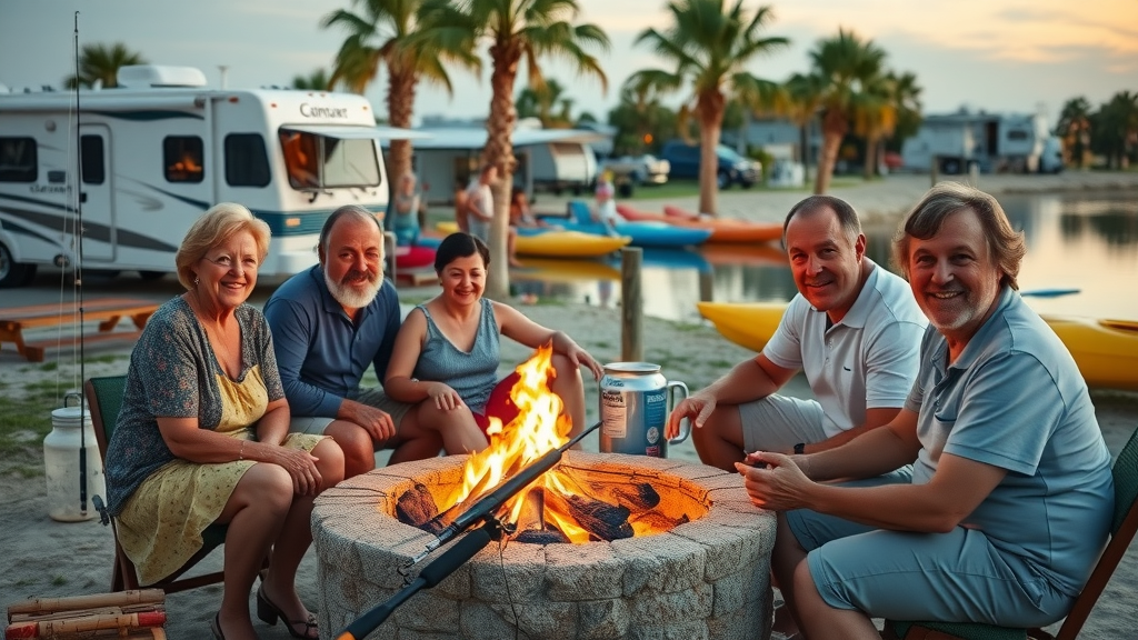 Family enjoying South Padre outdoor activities at a beachfront campground.