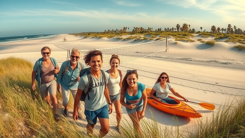 Outdoor recreation Texas on South Padre Island with diverse group enjoying the beach.