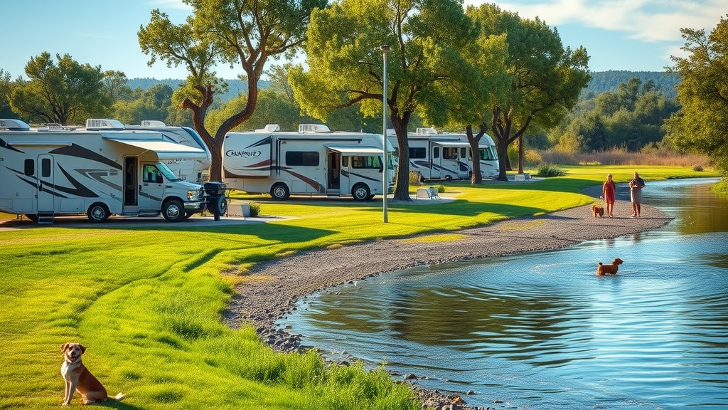 Riverside RV camping at pecan park riverside rv park, family enjoying park