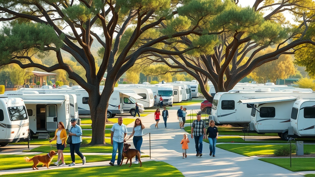 Long-term RV stays in Austin park with vibrant community and lush greenery