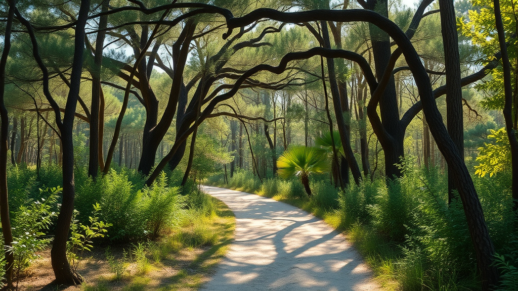 Shaded woodland hiking trail at Bon Secour National Wildlife Refuge in Alabama