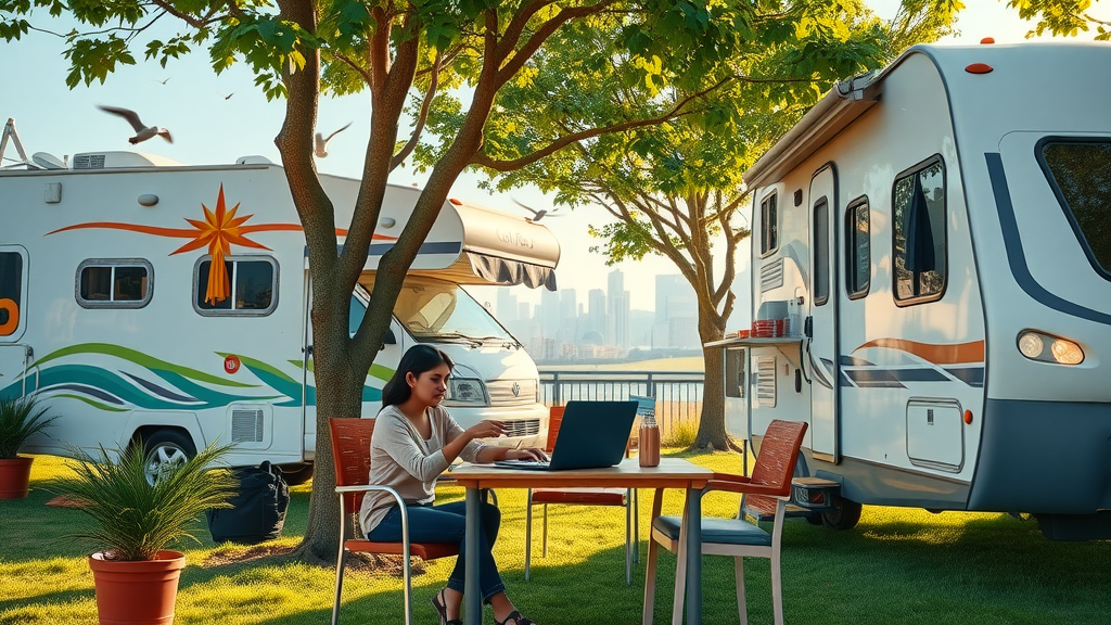 Urban RV park amenities support remote work with high-speed Wi-Fi and outdoor comfort