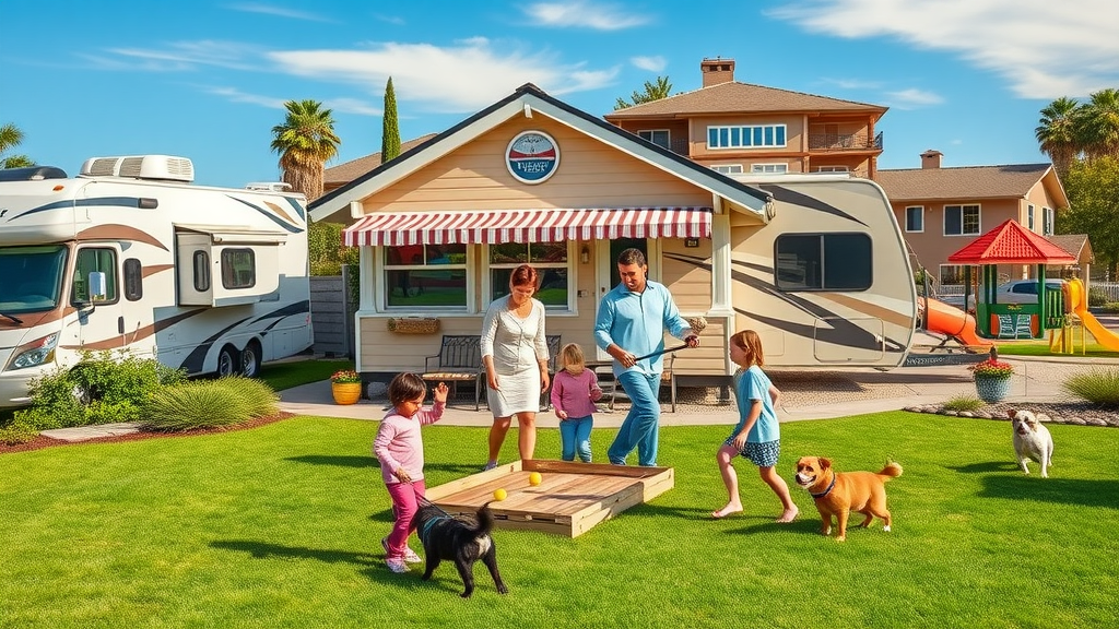 Luxury RV camping San Antonio multigenerational family at upscale RV resort