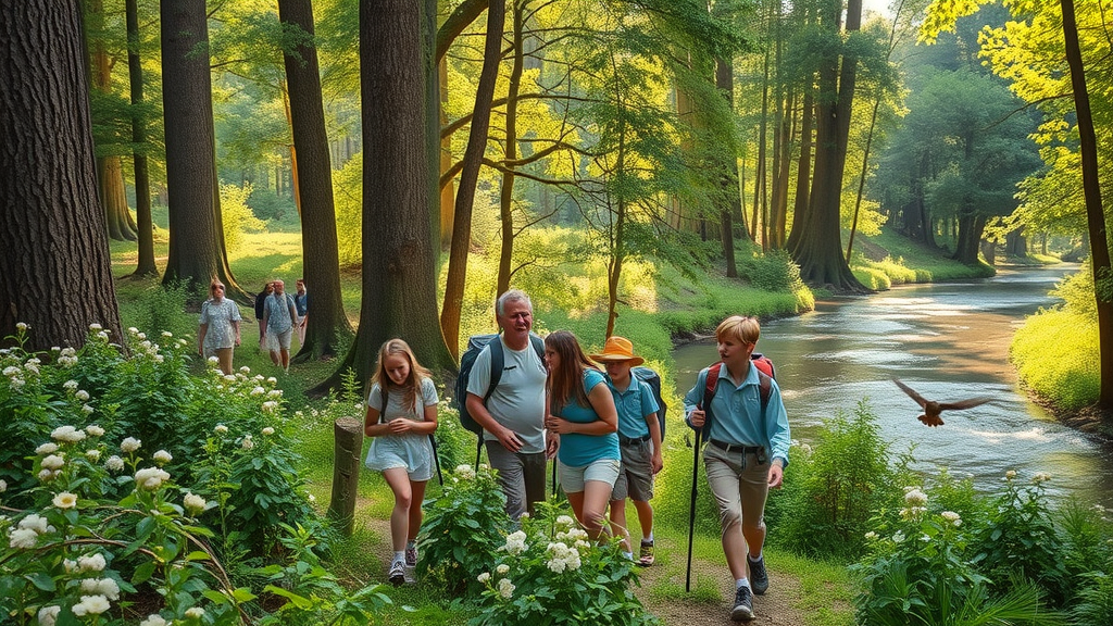 Families hiking scenic Cahaba River National Wildlife Refuge woodland trail