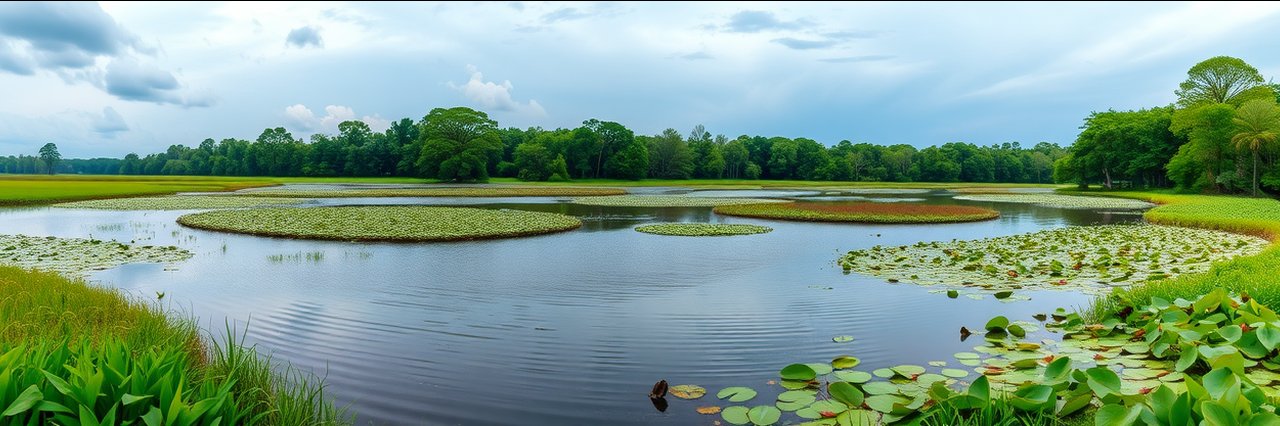 Lush wetland at Eufaula National Wildlife Refuge under overcast sky
