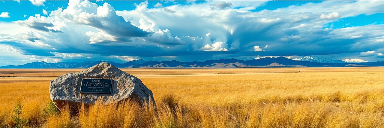 Alamosa National Wildlife Refuge grassland with boulder and mountain views