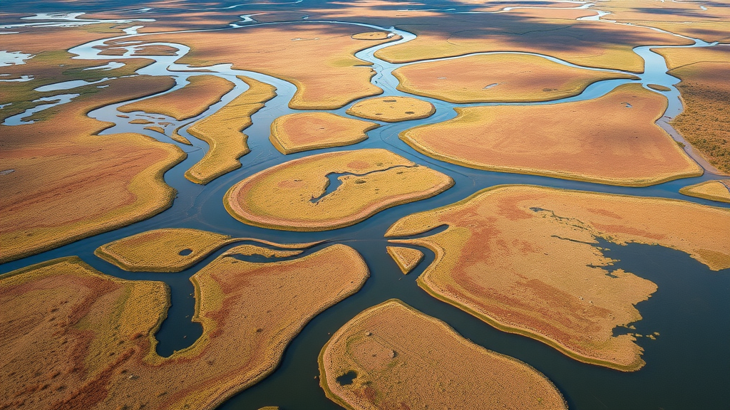 Aerial view of diverse wetlands and river at Alamosa National Wildlife Refuge