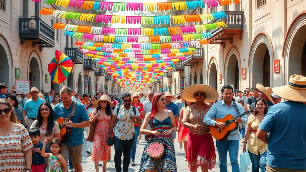 San Antonio attractions festival with mariachi and dancers in historic downtown.