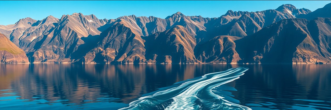 Alaska Maritime National Wildlife Refuge rugged coastal mountains and blue sea.