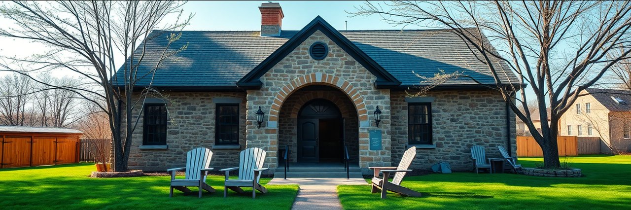 Stewart B. McKinney National Wildlife Refuge stone building with natural spring landscape