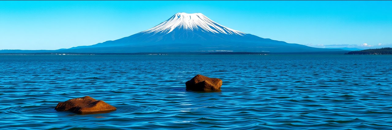 Serene view of Becharof National Wildlife Refuge with a snow-capped mountain.