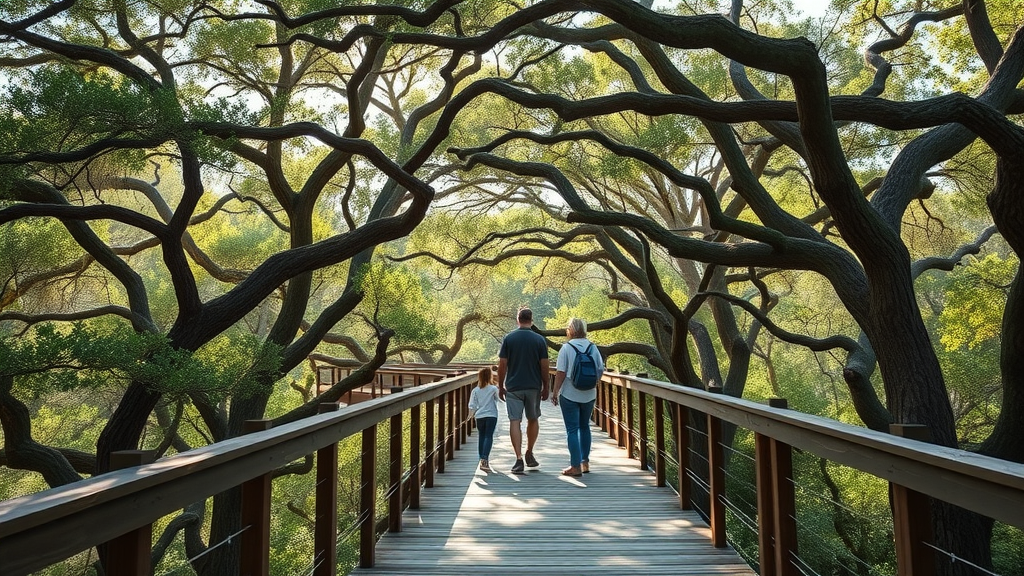 Family exploring boardwalk and maritime hammock at Archie Carr National Wildlife Refuge