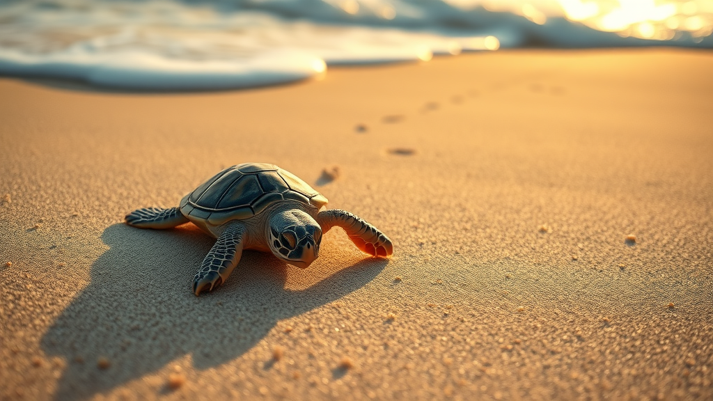 Sea turtle hatchling emerging on Archie Carr National Wildlife Refuge beach
