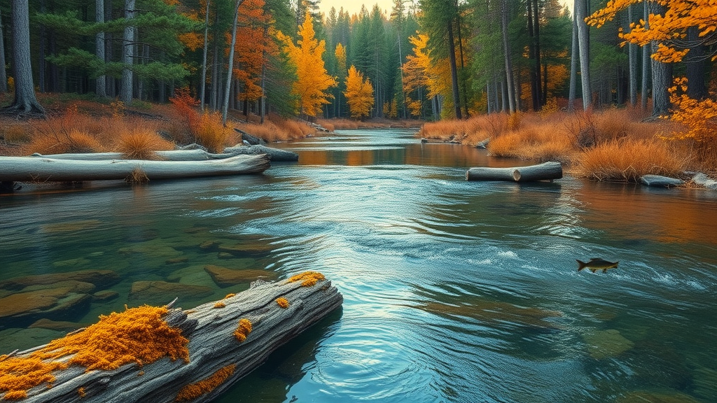 Innoko National Wildlife Refuge pristine river and boreal forest in autumn