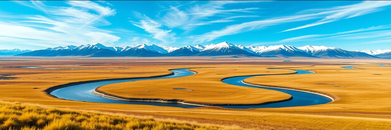 Scenic view of Izembek National Wildlife Refuge with tundra, rivers, and distant mountains