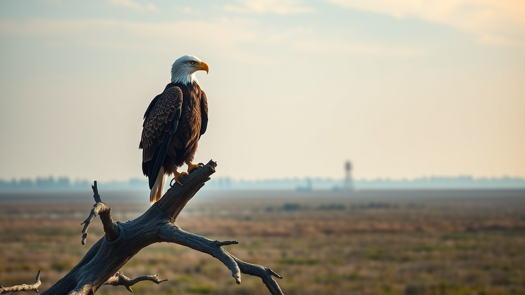 Bald eagle perched in salt marsh at Bombay Hook National Wildlife Refuge