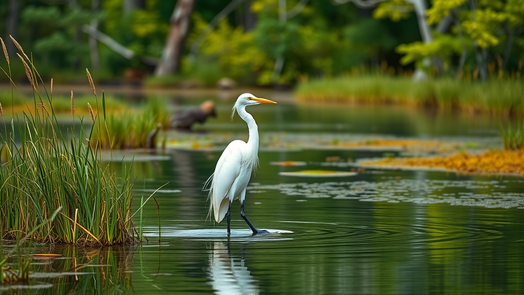 Great egret hunting in Cedar Keys National Wildlife Refuge tidal creek