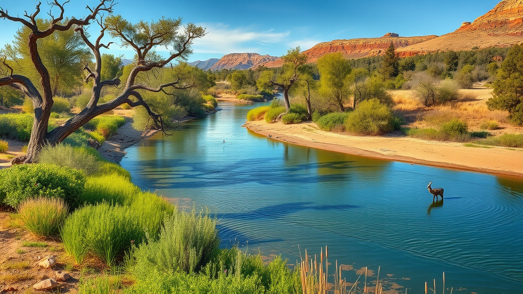 Bill Williams River National Wildlife Refuge lush forest and river landscape at sunset