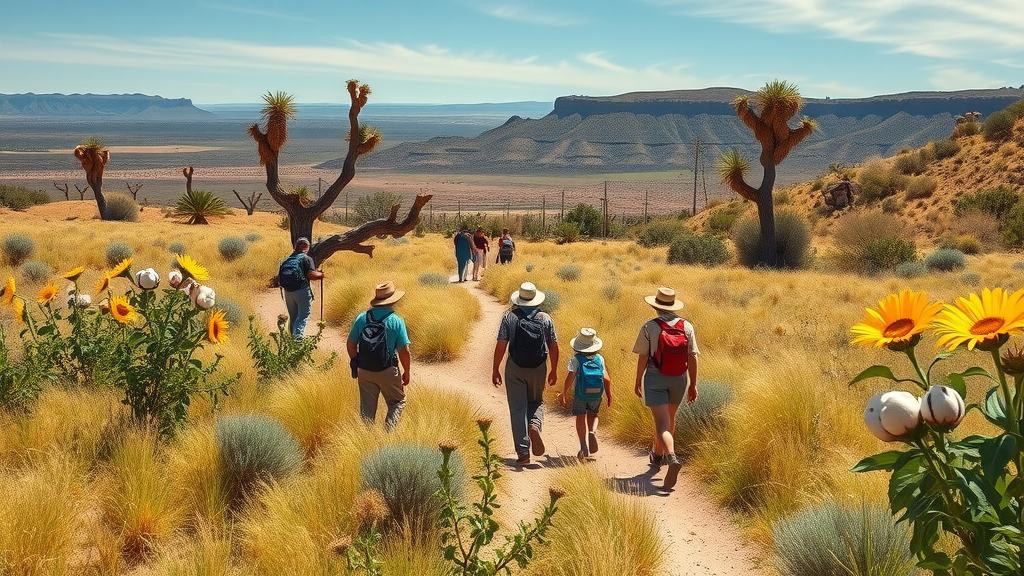Family hiking trail with wildflowers at Buenos Aires National Wildlife Refuge