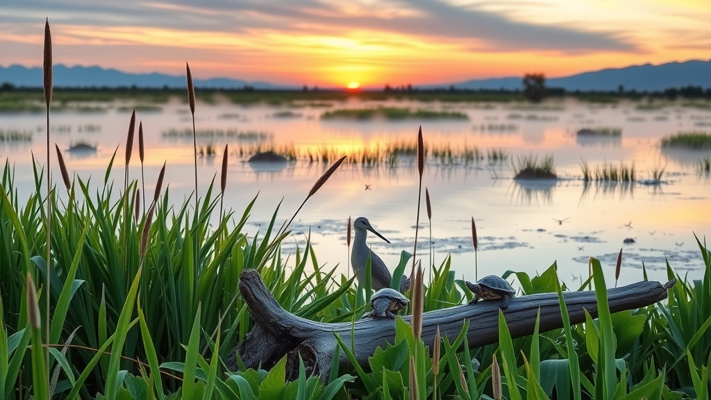 Endangered Yuma clapper rails in lush Cibola NWR marsh at sunrise.
