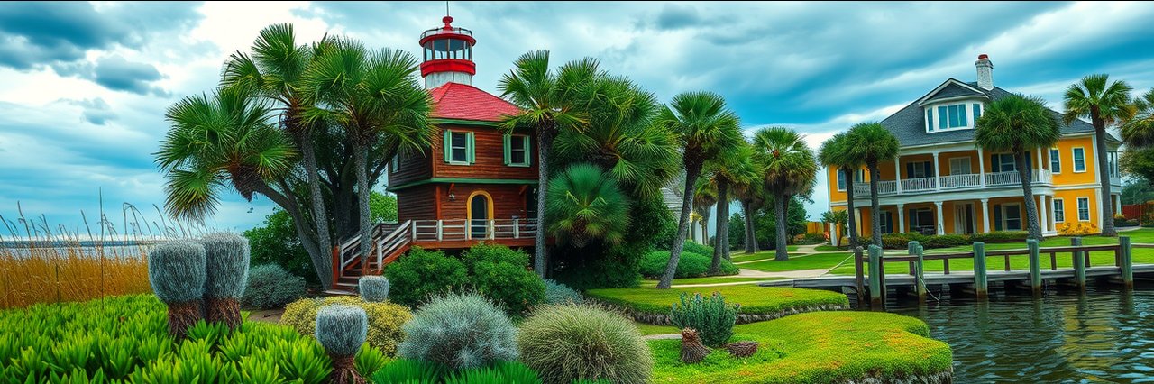 Chassahowitzka National Wildlife Refuge lighthouse, treehouse, and subtropical landscape.