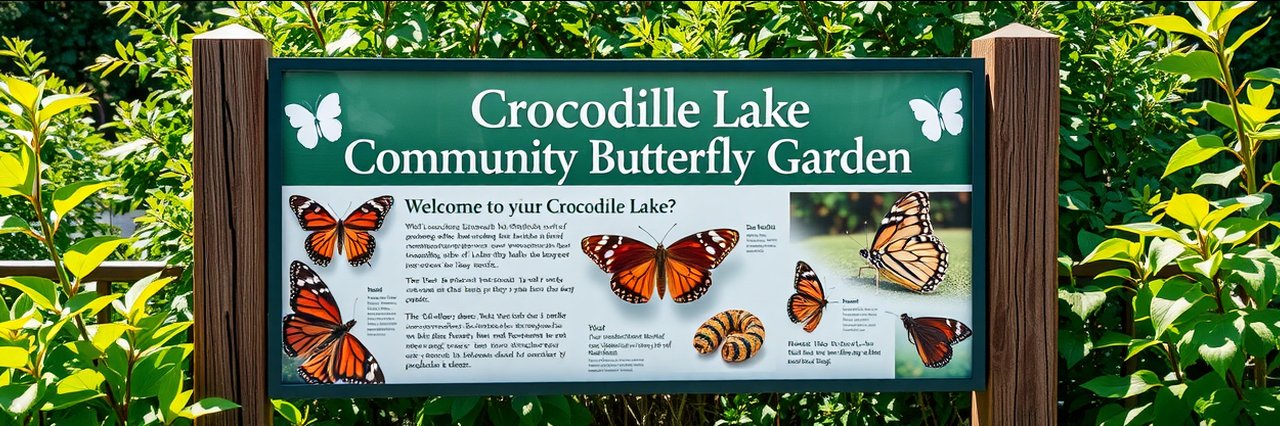 Crocodile Lake National Wildlife Refuge butterfly garden sign with lush greenery