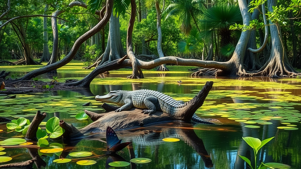 American crocodile and wildlife in Crocodile Lake National Wildlife Refuge mangrove forest