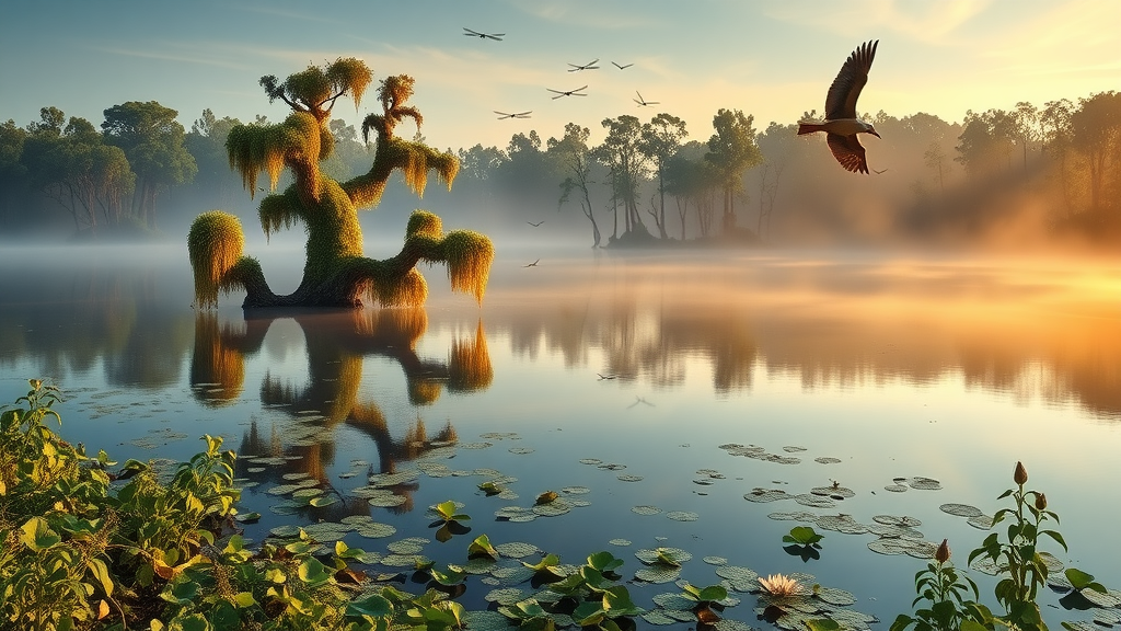 Banks Lake National Wildlife Refuge sunrise over blackwater cypress trees