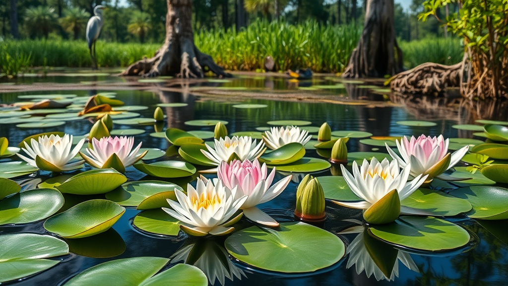 Banks Lake National Wildlife Refuge water lilies and cypress knees ecosystem