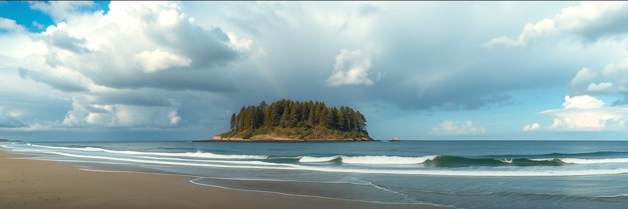 Blackbeard Island National Wildlife Refuge coastal landscape with rainbow and clouds