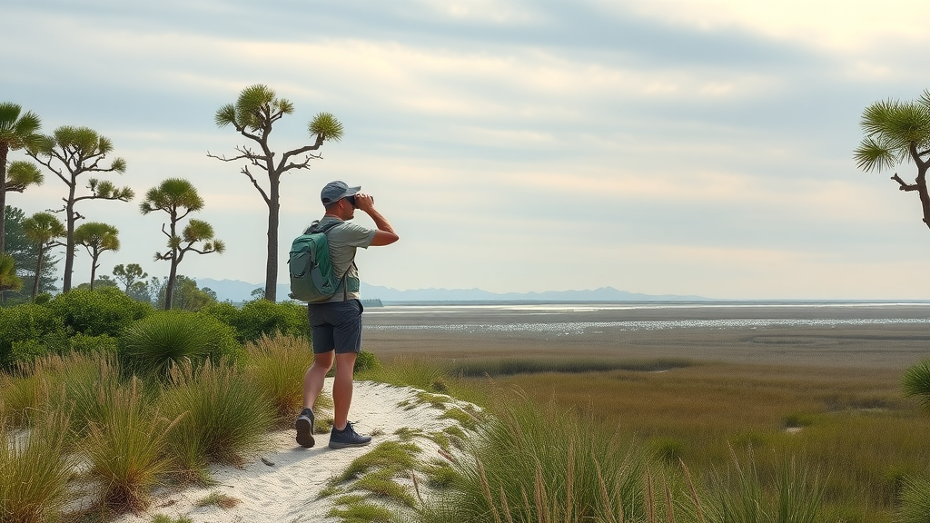 Hiker exploring pristine trails in Blackbeard Island National Wildlife Refuge
