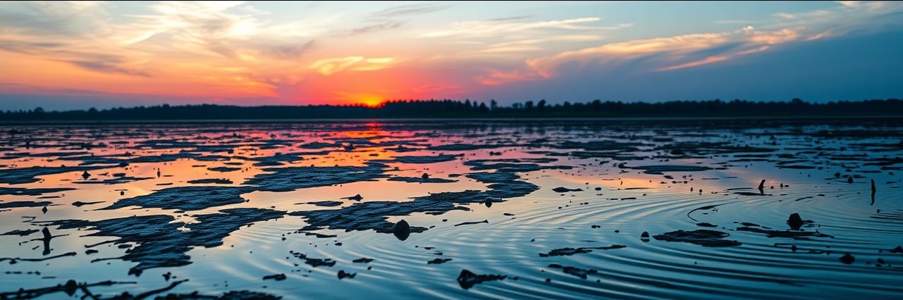 Bald Knob Refuge sunrise over wetlands with colorful sky reflection