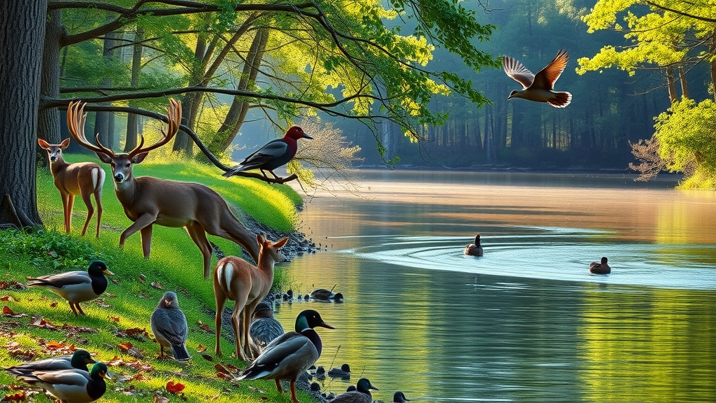 Wildlife viewing at Bald Knob Refuge with deer, birds, and waterfowl near river